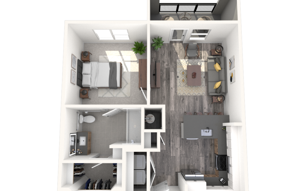 A1 ANSI - 1 bedroom floorplan layout with 1 bathroom and 703 square feet (3D) A1 ANSI - 1 bedroom floorplan layout with 1 bathroom and 703 square feet (3D)
