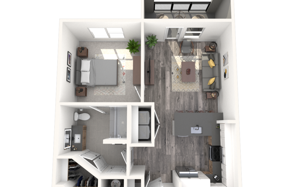 A1 - 1 bedroom floorplan layout with 1 bathroom and 703 square feet (3D) A1 - 1 bedroom floorplan layout with 1 bathroom and 703 square feet (3D)