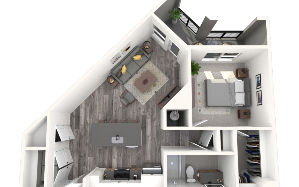 A2a - 1 bedroom floorplan layout with 1 bathroom and 725 square feet (3D) A2a - 1 bedroom floorplan layout with 1 bathroom and 725 square feet (3D)