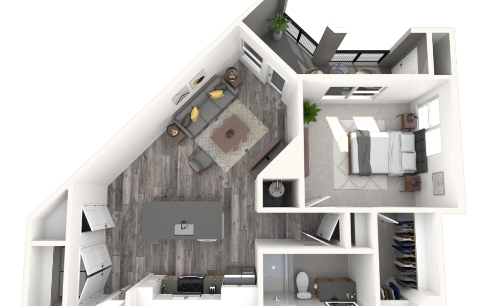A2b - 1 bedroom floorplan layout with 1 bathroom and 750 square feet (3D) A2b - 1 bedroom floorplan layout with 1 bathroom and 750 square feet (3D)