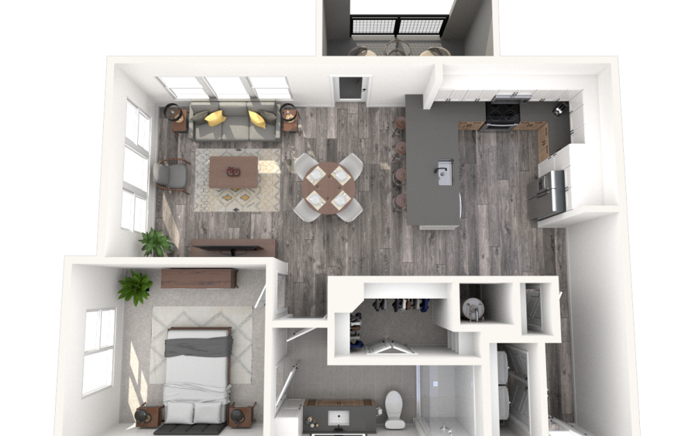 A4 - 1 bedroom floorplan layout with 1 bathroom and 858 square feet (3D) A4 - 1 bedroom floorplan layout with 1 bathroom and 858 square feet (3D)