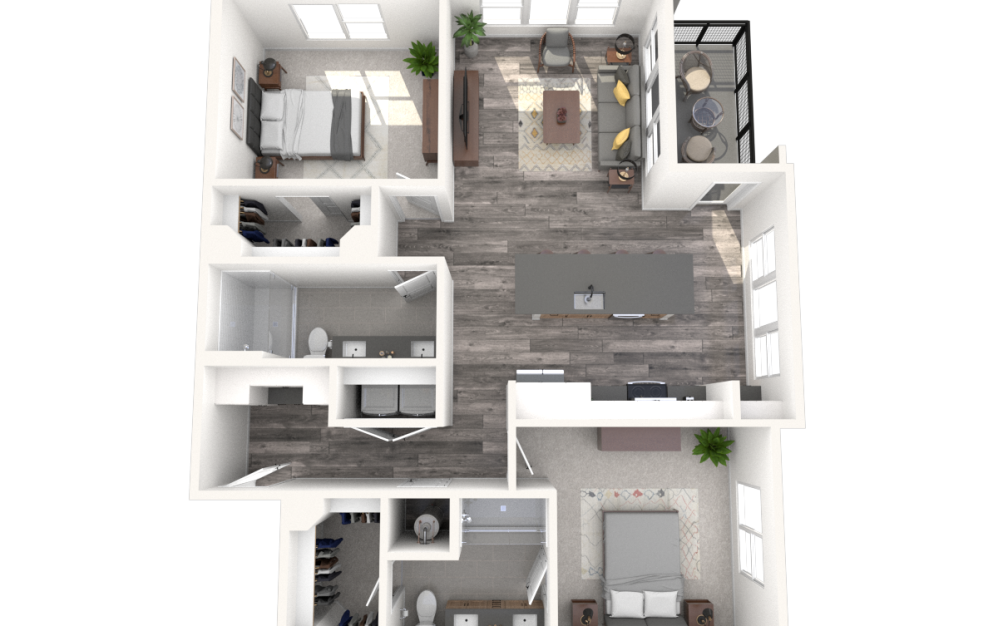 B2 - 2 bedroom floorplan layout with 2 bathrooms and 1241 square feet (3D) B2 - 2 bedroom floorplan layout with 2 bathrooms and 1241 square feet (3D)