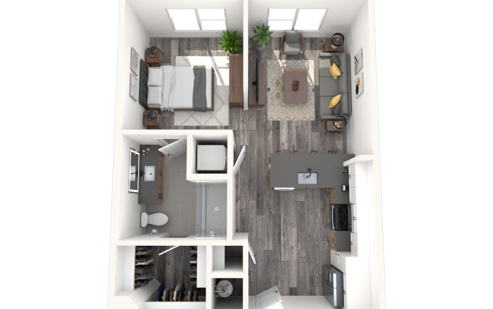 S1 - Studio floorplan layout with 1 bathroom and 627 square feet (3D) S1 - Studio floorplan layout with 1 bathroom and 627 square feet (3D)