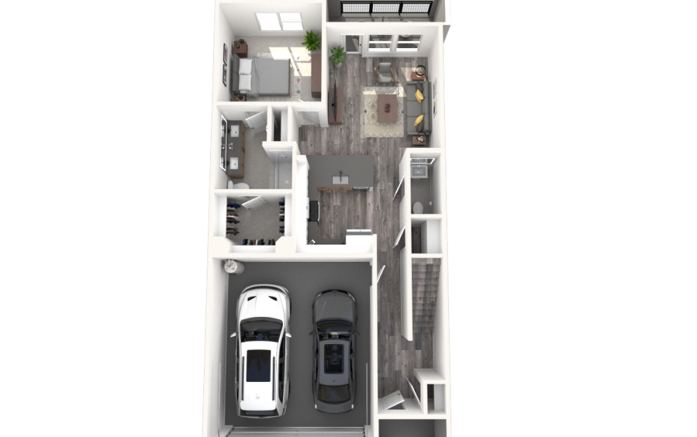 Townhome A - 3 bedroom floorplan layout with 3 bathrooms and 1874 square feet (3D) Townhome A - 3 bedroom floorplan layout with 3 bathrooms and 1874 square feet (3D)