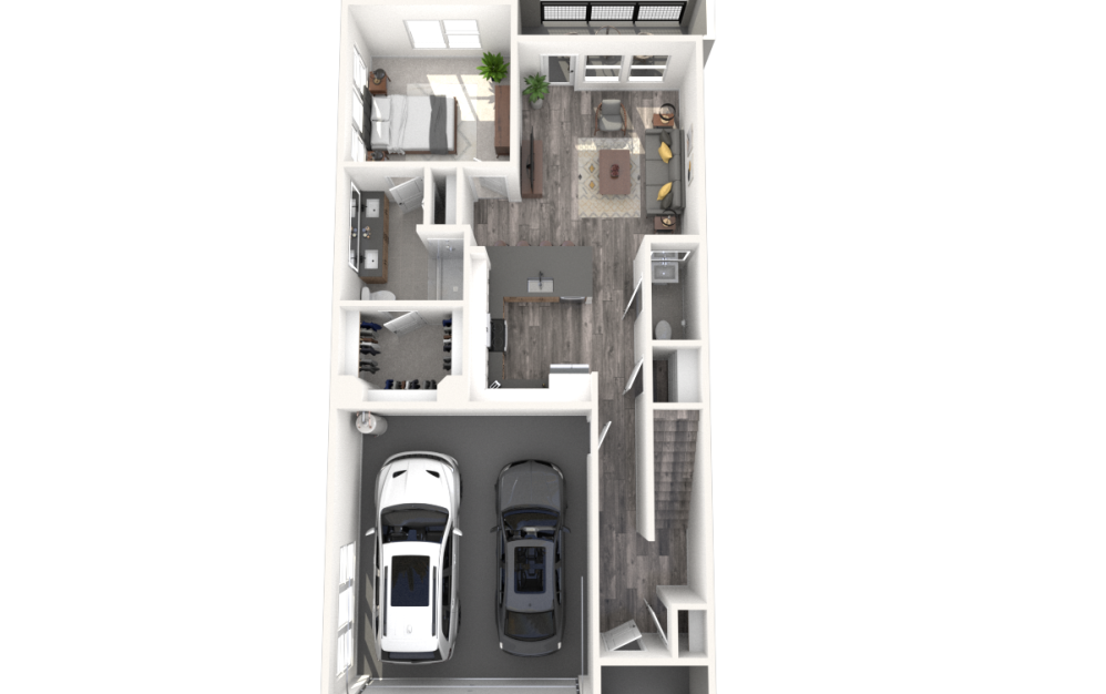Townhome B - 3 bedroom floorplan layout with 3 bathrooms and 1903 square feet (3D) Townhome B - 3 bedroom floorplan layout with 3 bathrooms and 1903 square feet (3D)