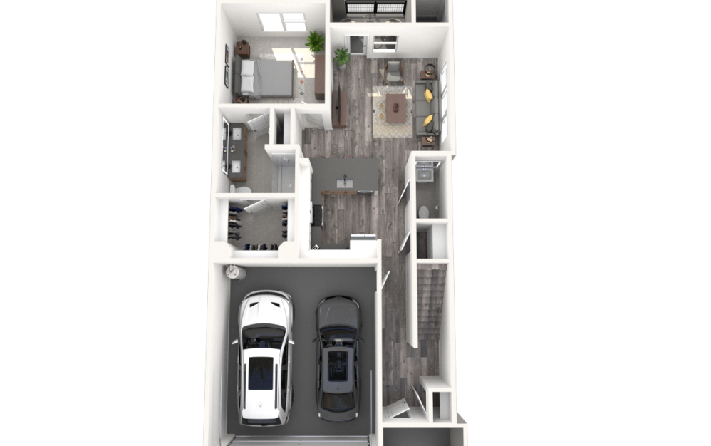 Townhome C - 3 bedroom floorplan layout with 3 bathrooms and 1883 square feet (3D) Townhome C - 3 bedroom floorplan layout with 3 bathrooms and 1883 square feet (3D)